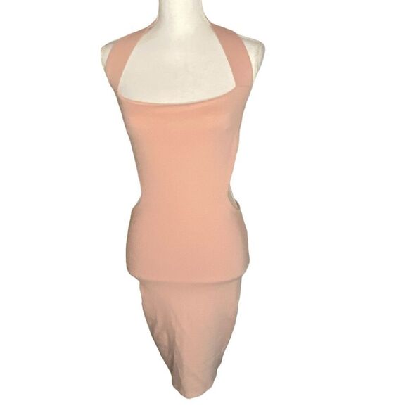 Blanc Wm’s Sz Med Blush Pink Cutout Halter Neck Bodycon Sexy Mini Dress - Picture 1 of 4